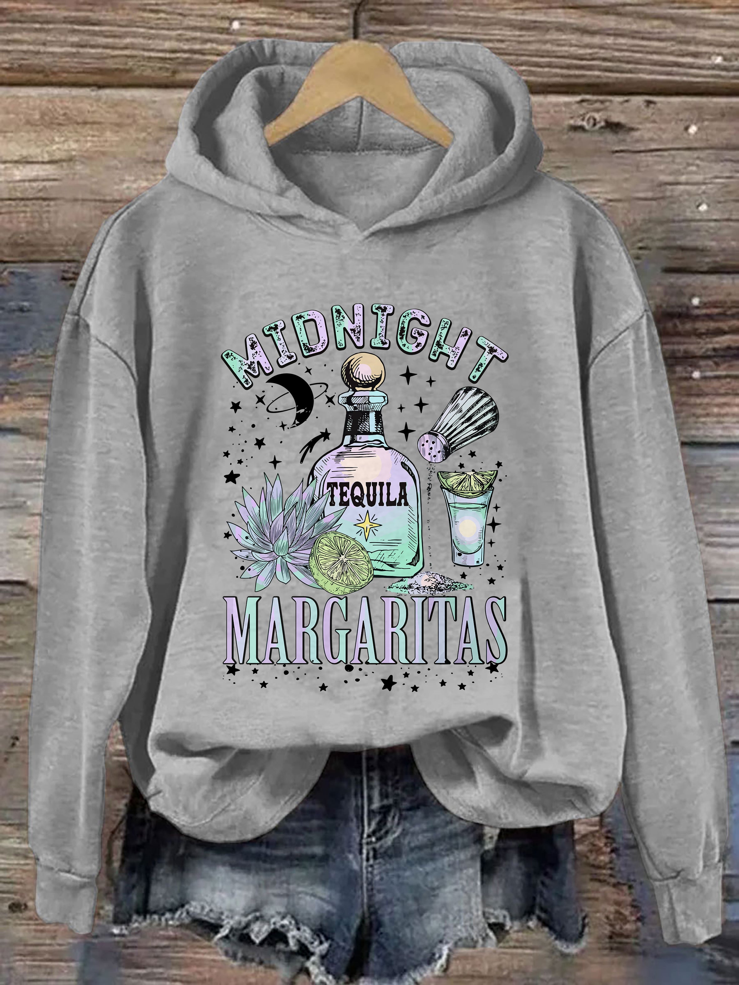 Midnight Margaritas Tequila Bottle Lime Succulent Hoodie