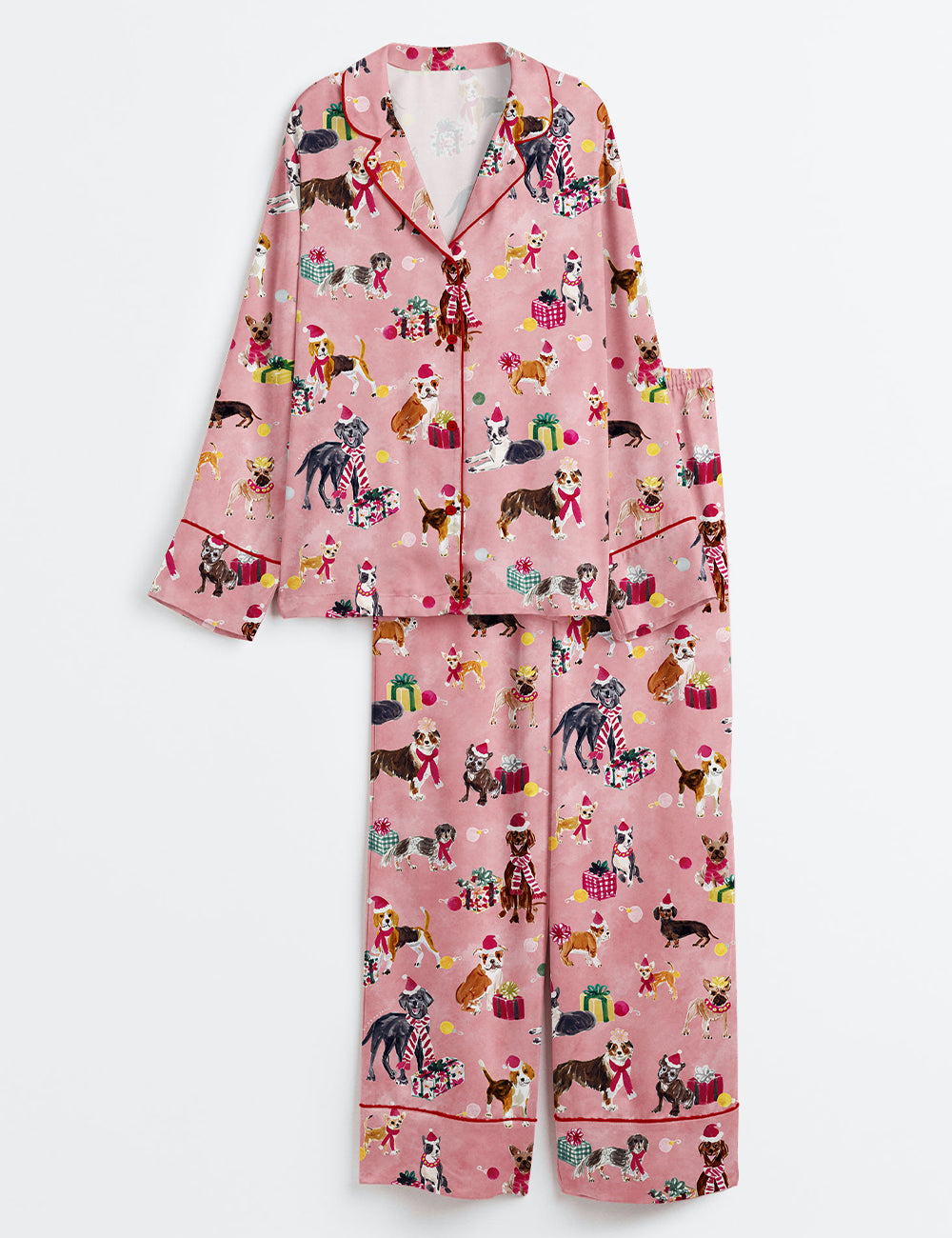 Cute Christmas Pups Dog Lover Long Sleeve Satin Pajama Set