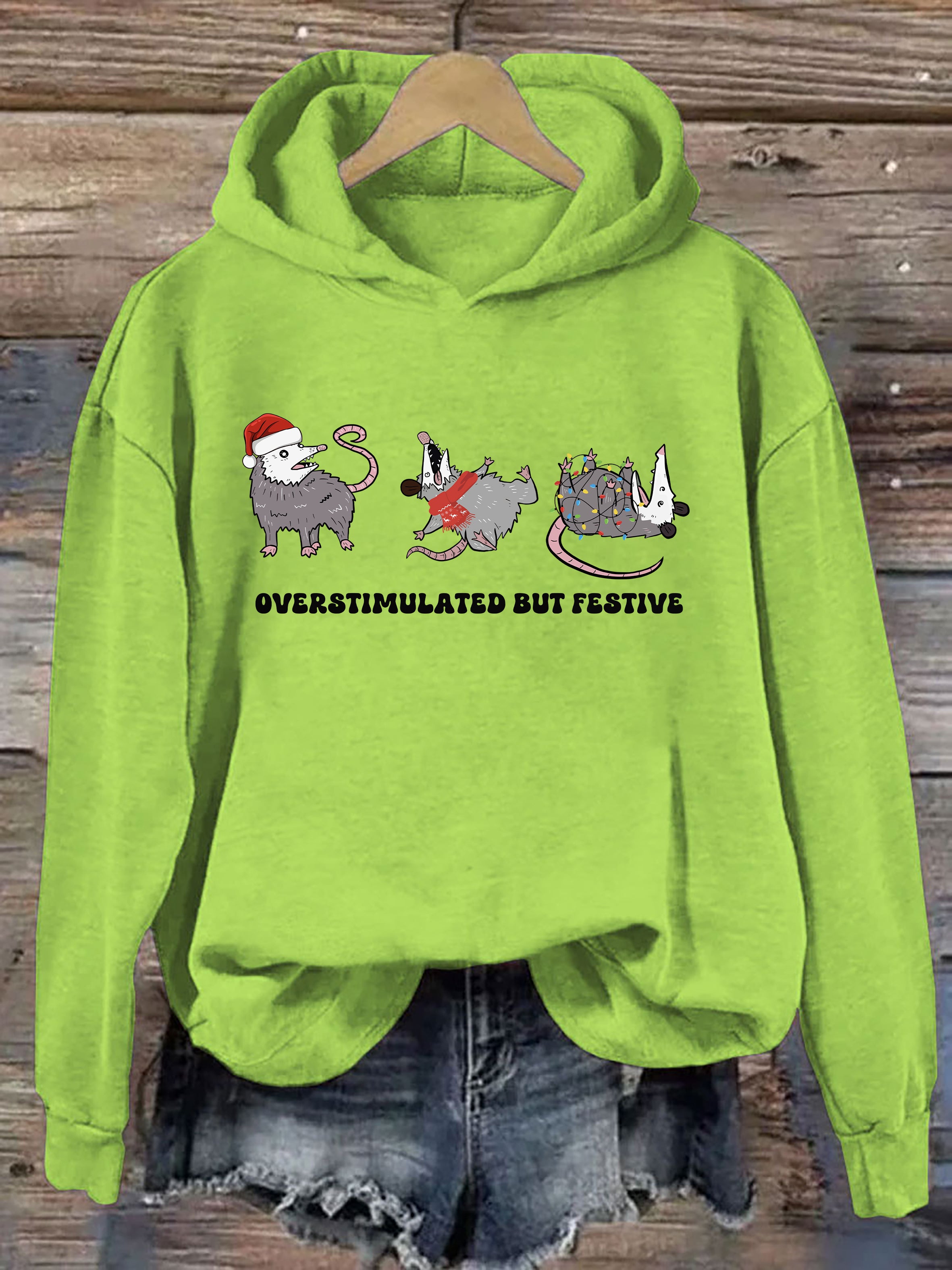 Overstimulated But Festive Possum Christmas Hoodie