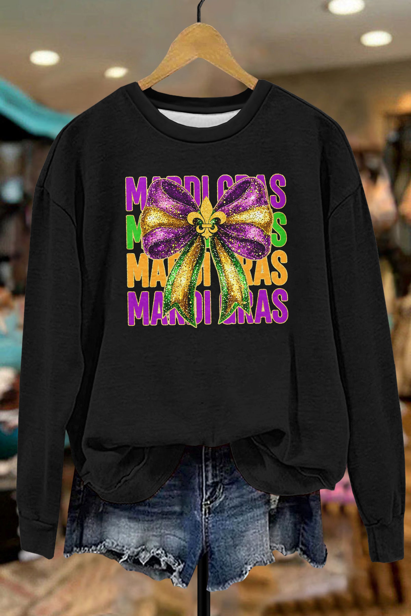 Mardi Gras Coquette Bow Sweatshirt