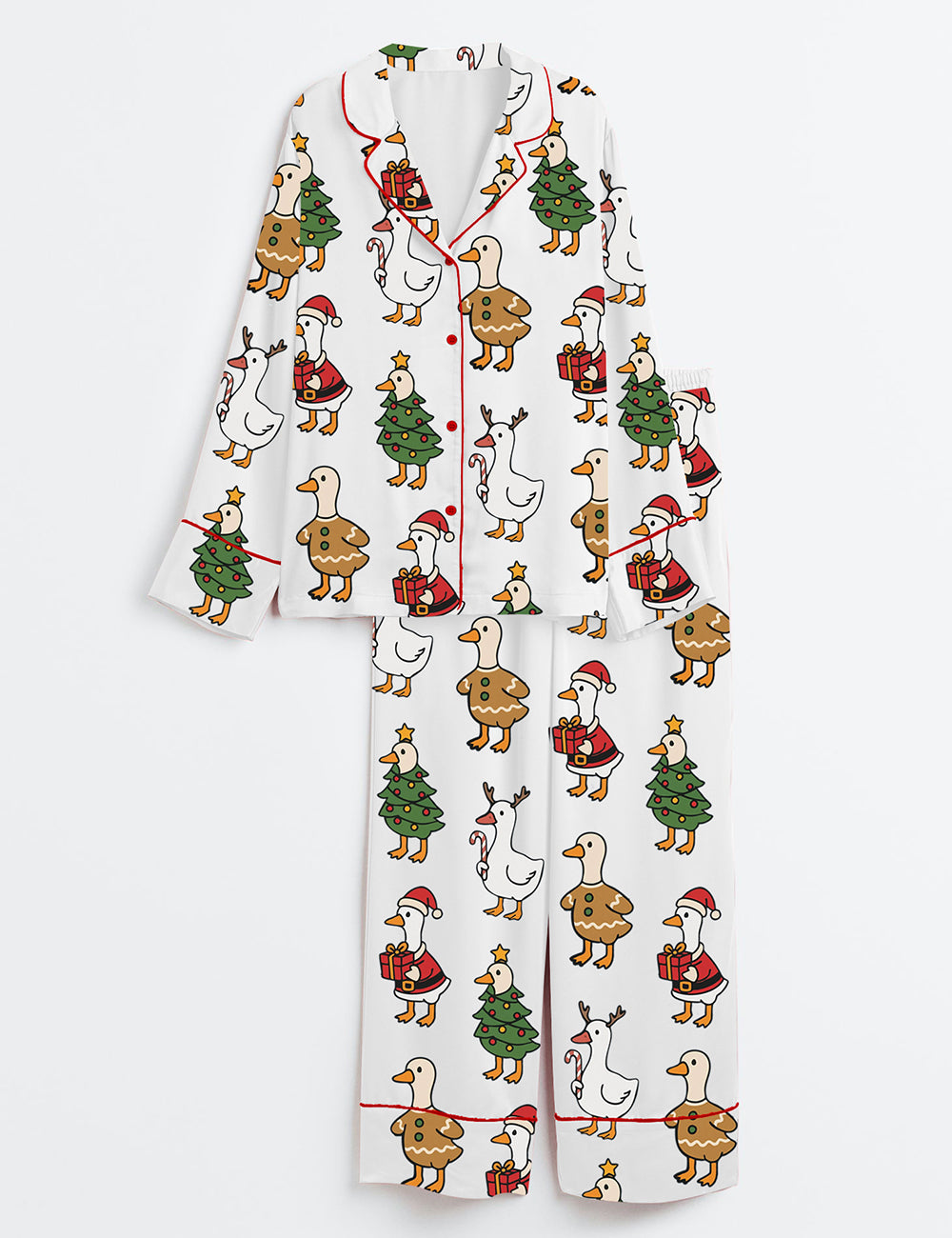 Just A Jolly Goose Duck Christmas Long Sleeve Satin Pajama Set