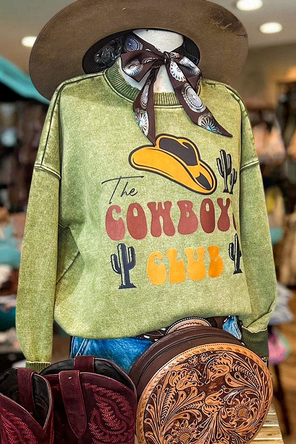 Washed Distressed Cowboy Club Sweatshirt