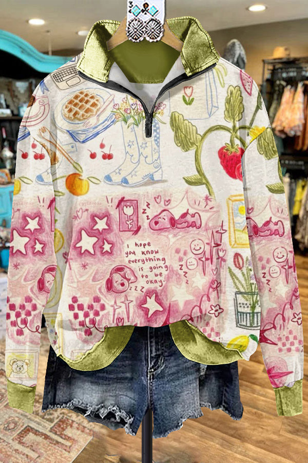 Classic Contrast Graphic Print Sweatshirt