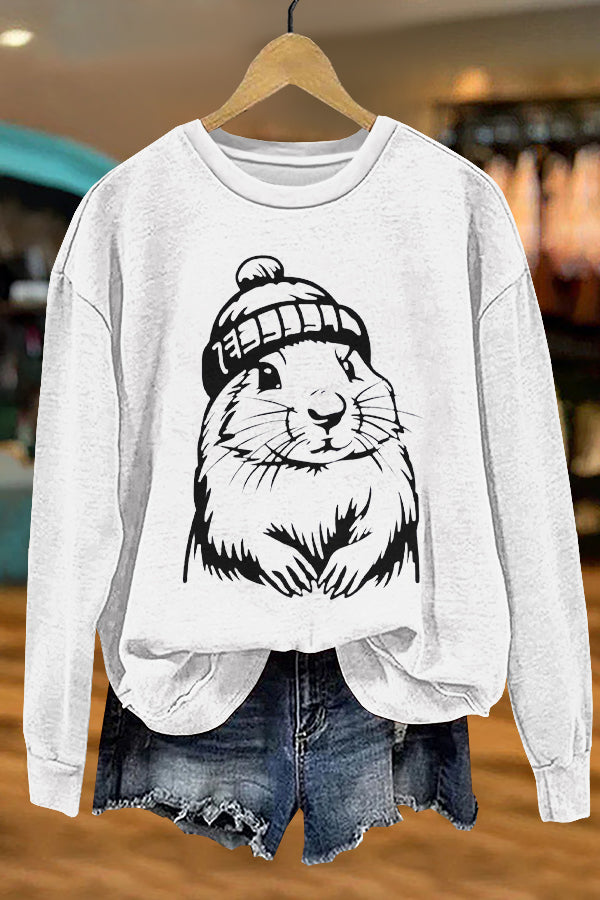 Cozy Groundhog Day Print Sweatshirt