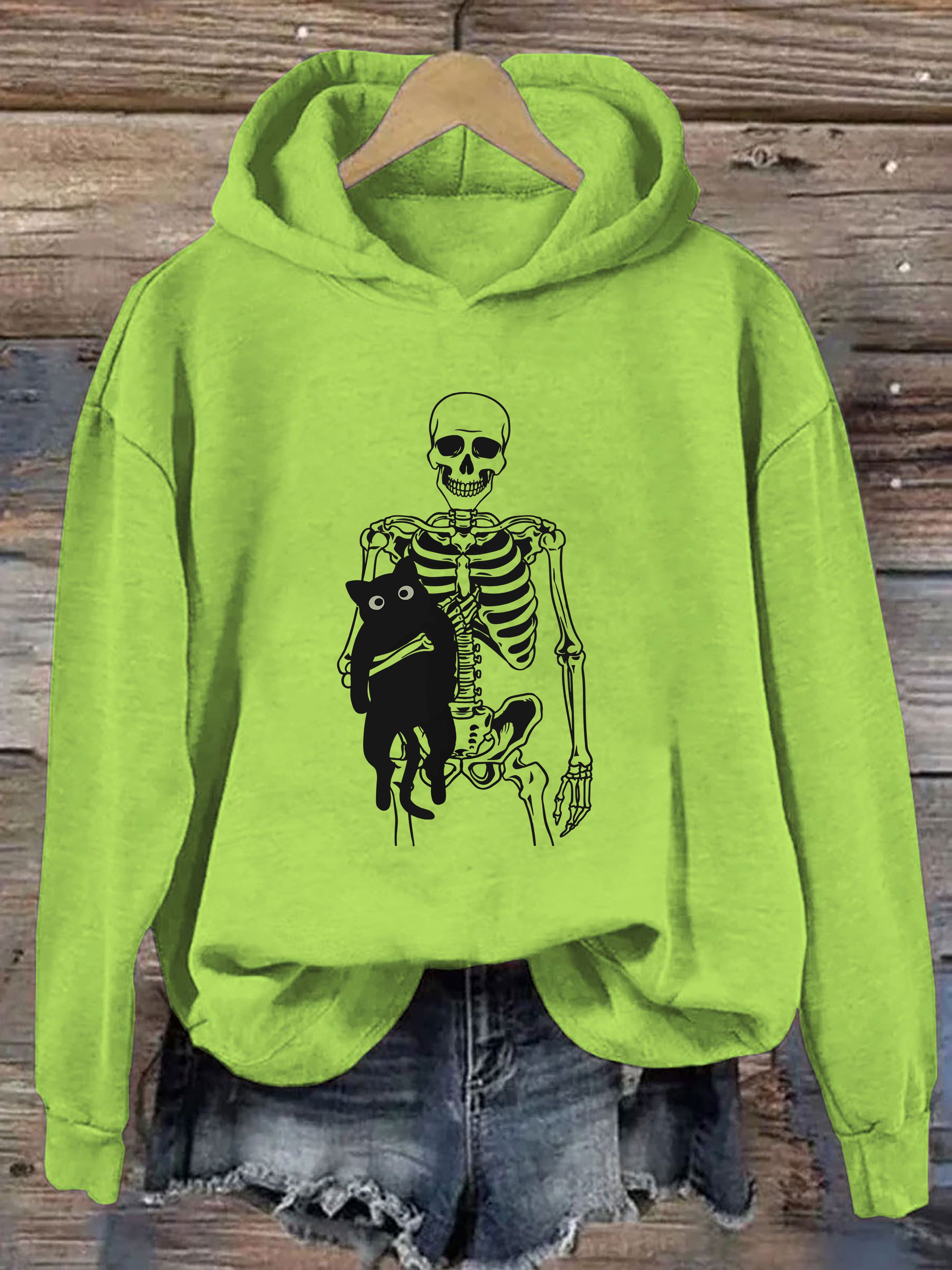 Skeleton And Cat Hoodie