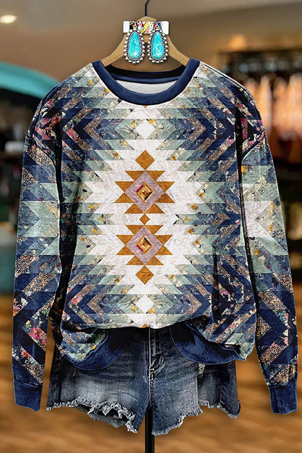 Retro Western Aztec Print Sweatshirt