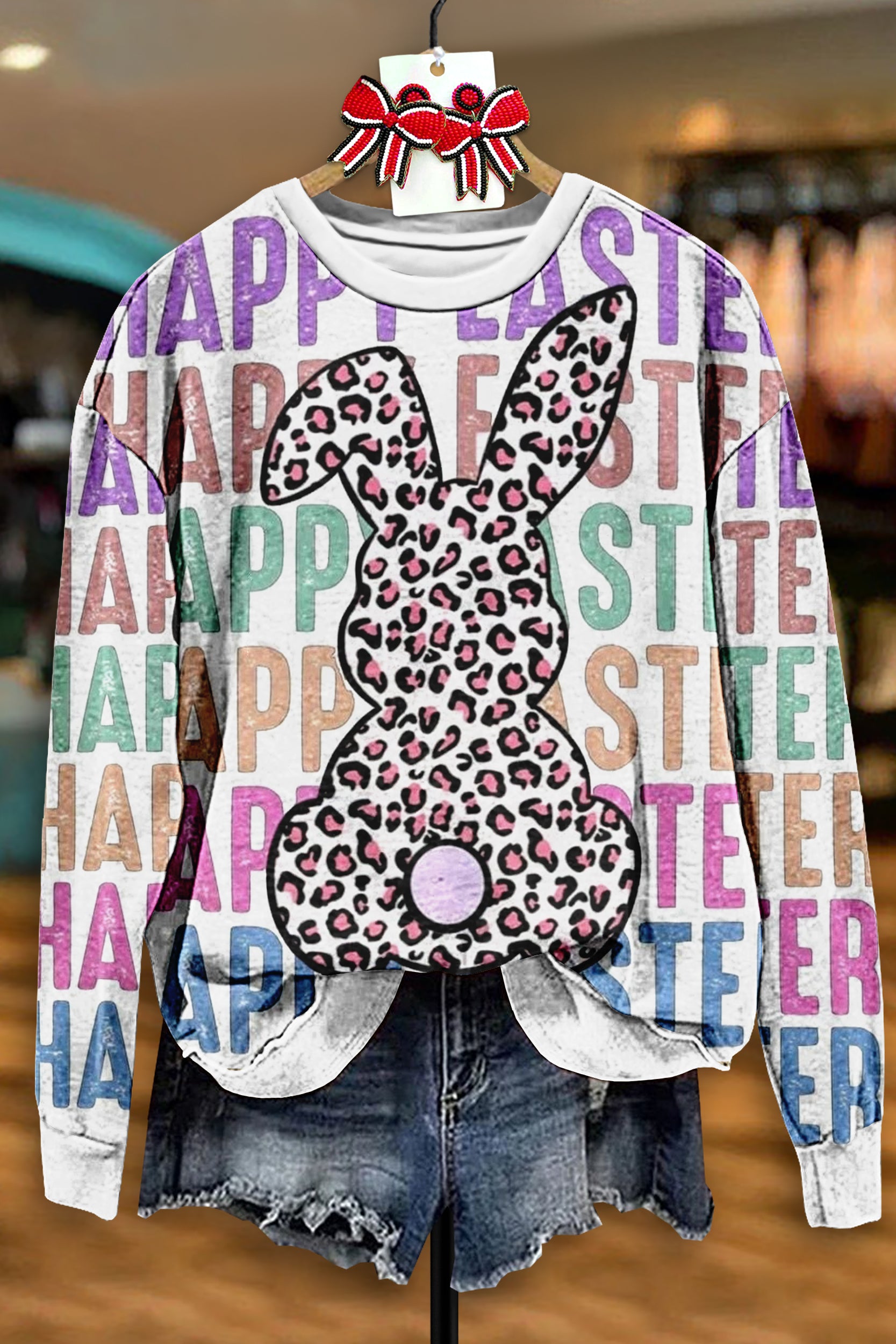 Vintage Easter Bunny Print Sweatshirt