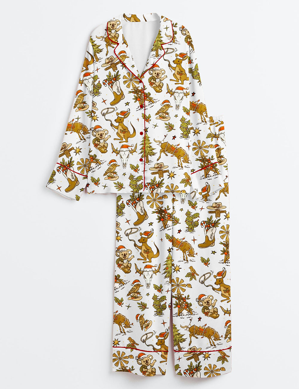 Aussie Country Christmas Long Sleeve Satin Pajama Set