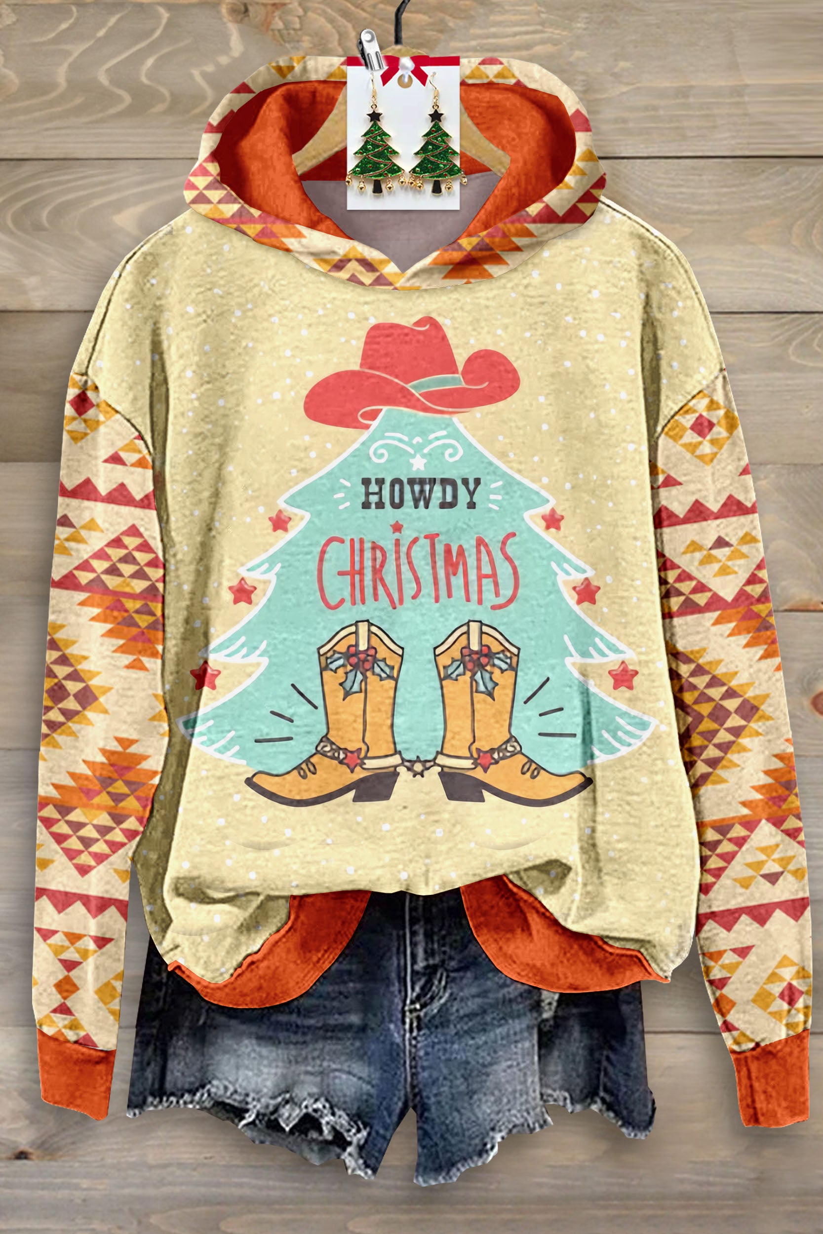 Cowboy Christmas Pattern Hooded Sweatshirt
