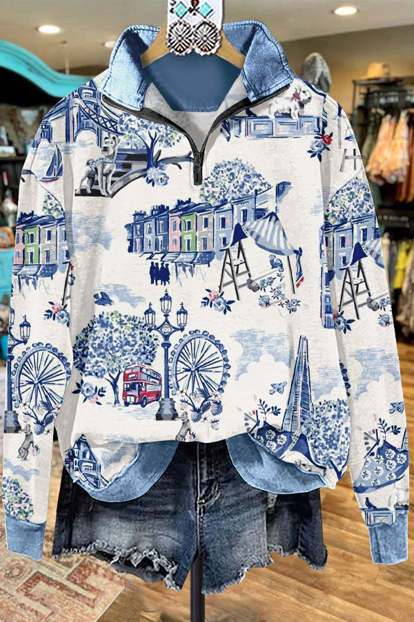 Classic Contrast Graphic Print Sweatshirt