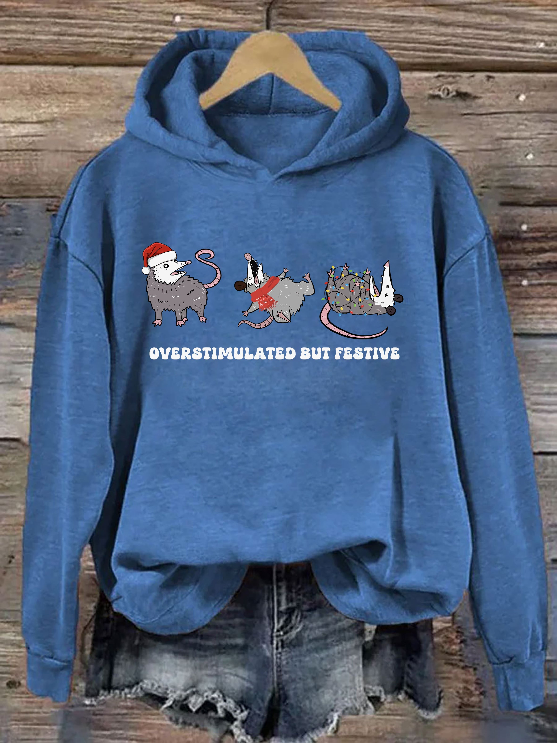 Overstimulated But Festive Possum Christmas Hoodie