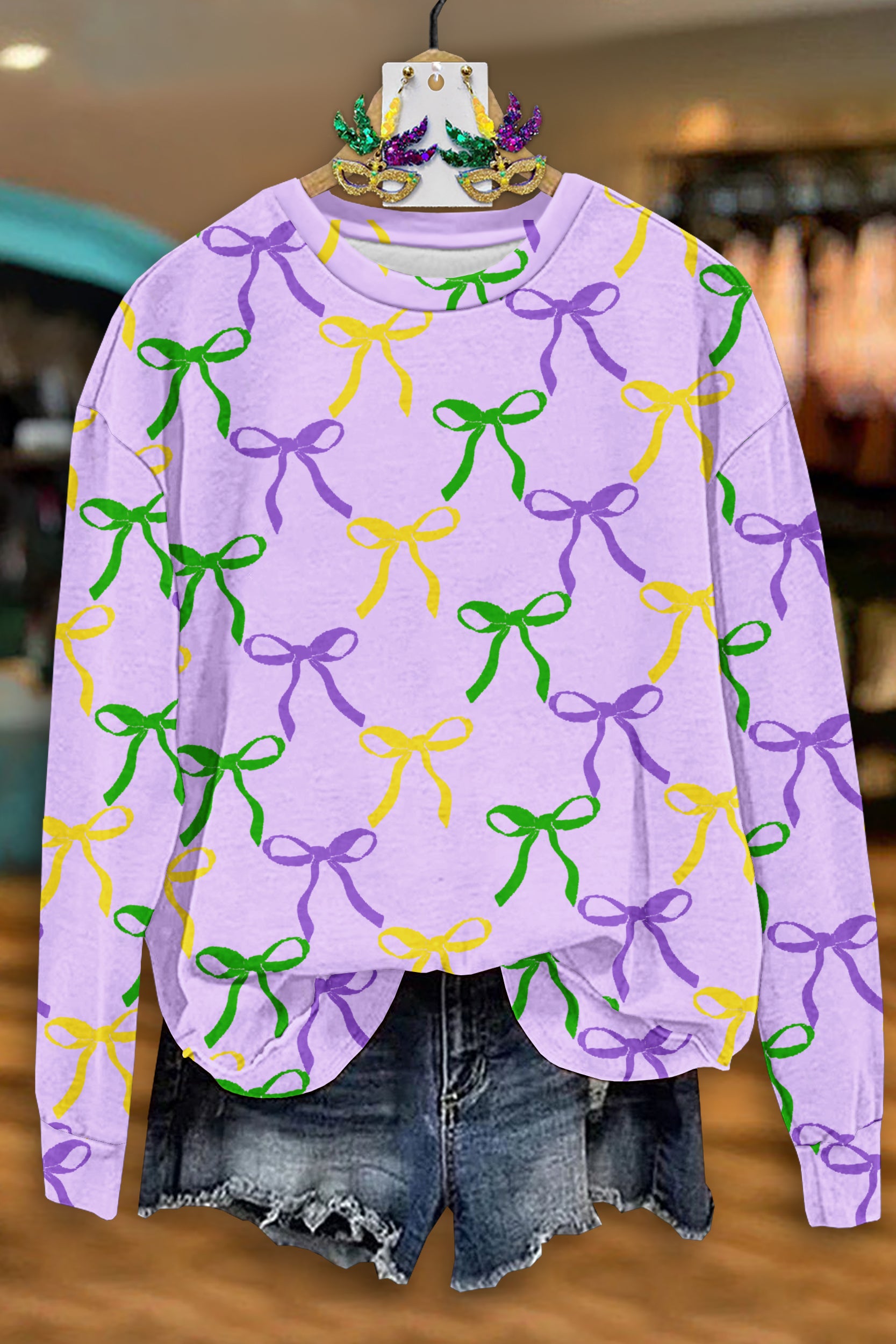 Cute Mardi Gras Bow Print Sweatshirt