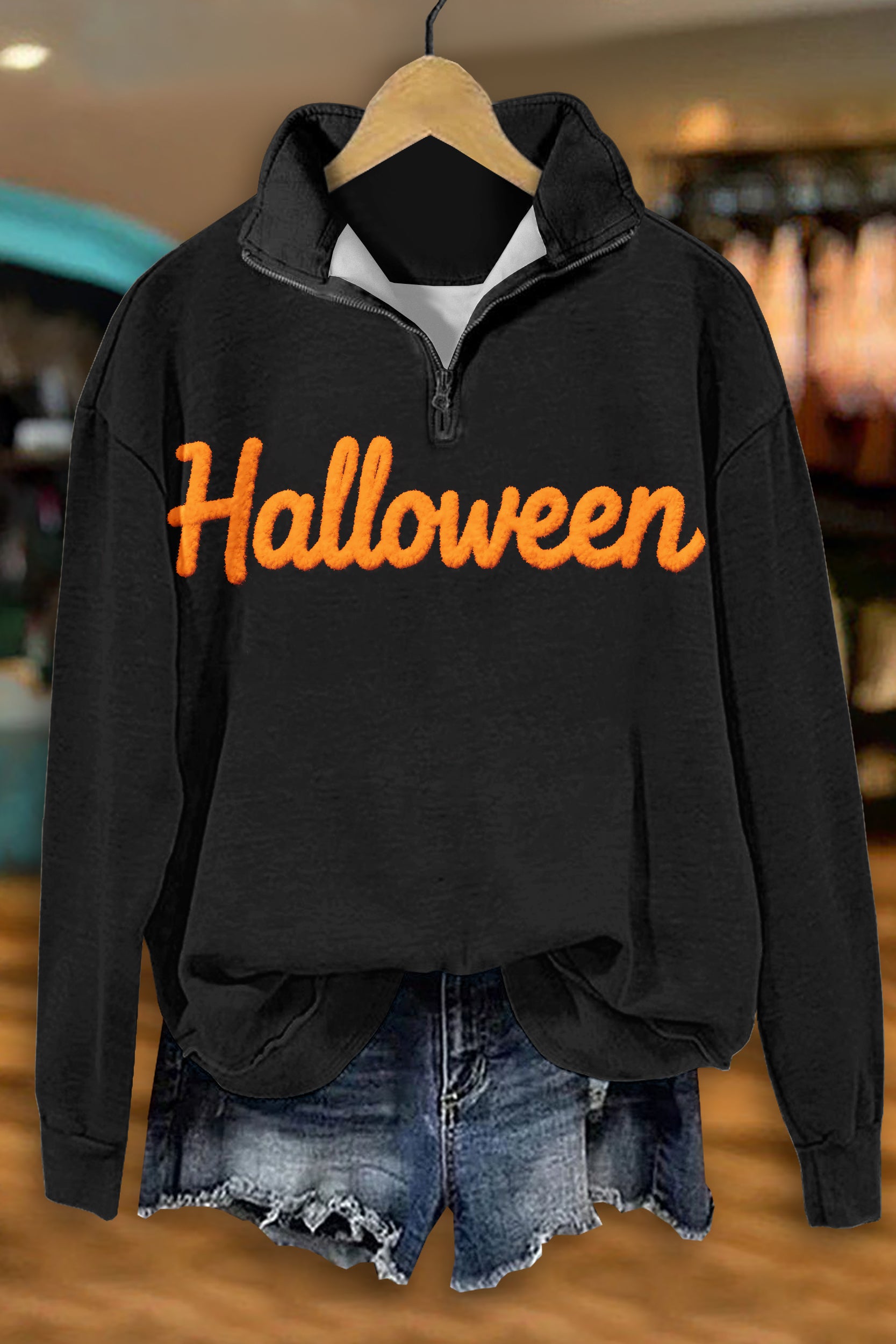 Classic Halloween Print Zip-Up Sweatshirt