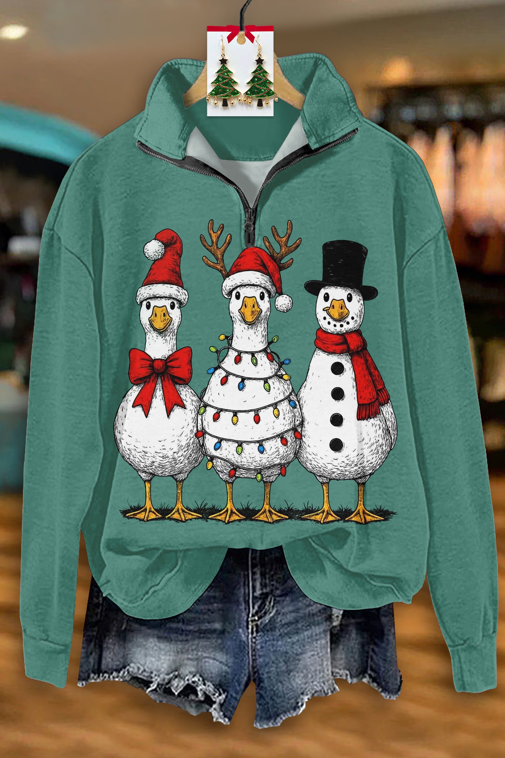 Christmas Duck Zip-Up Sweatshirt