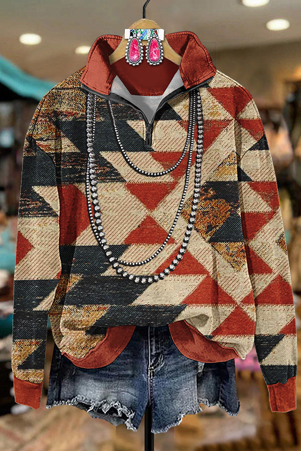 Retro Casual Aztec Zipper Sweatshirt
