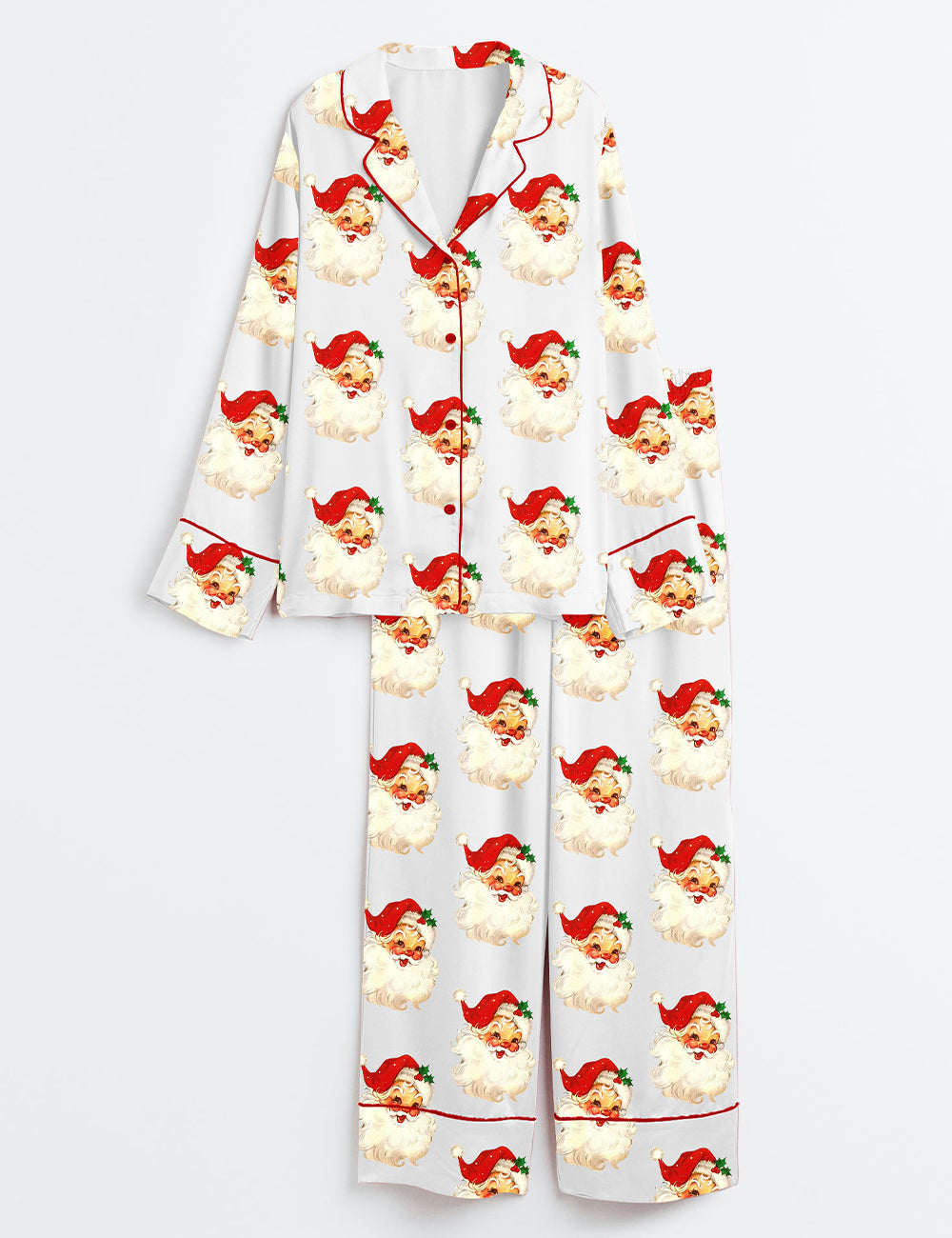 Merry And Bright Vintage Santa Christmas Retro Santa Claus Christmas Family Long Sleeve Satin Pajama Set