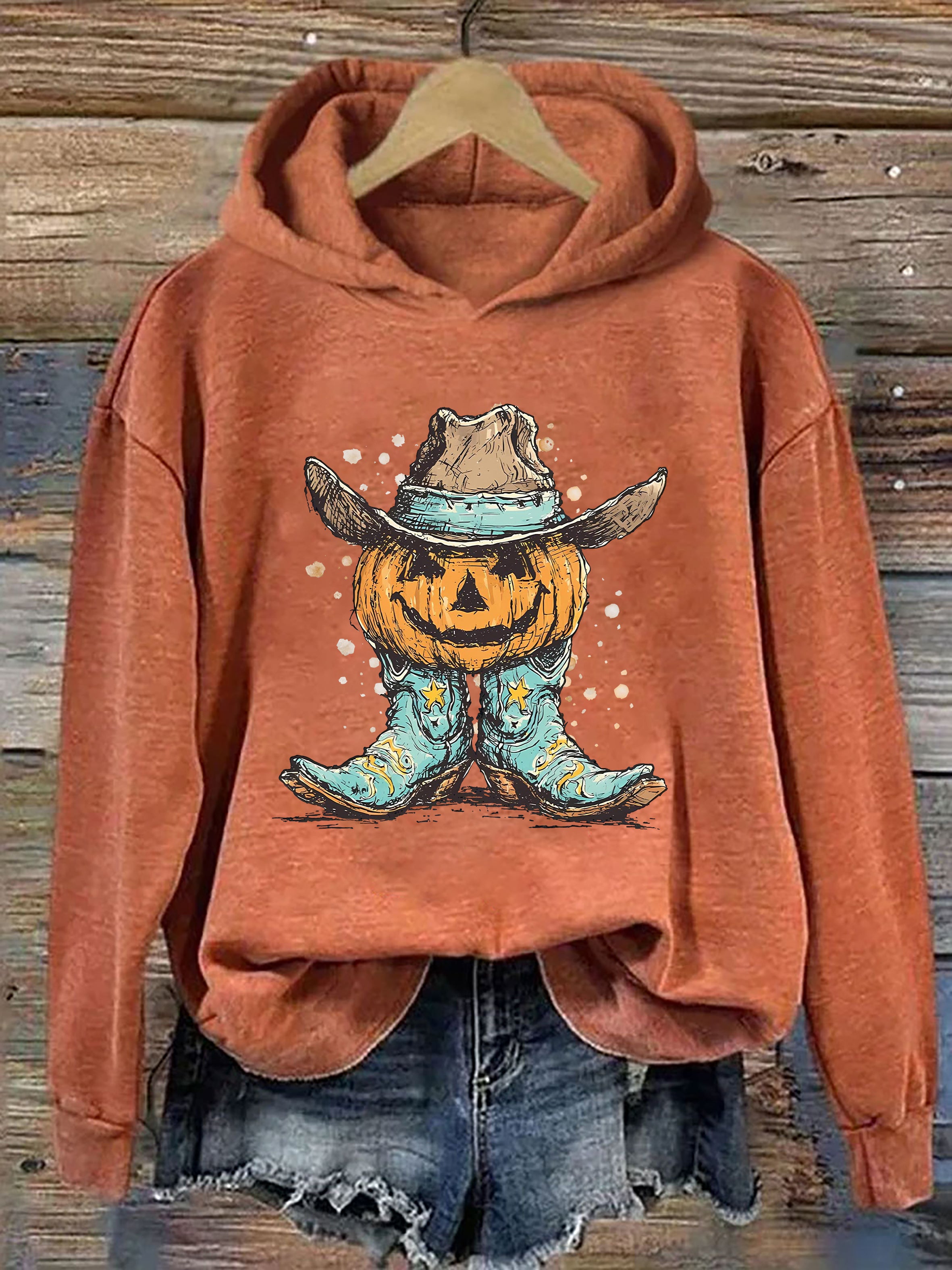 Western Pumpkin Boots Hoodie