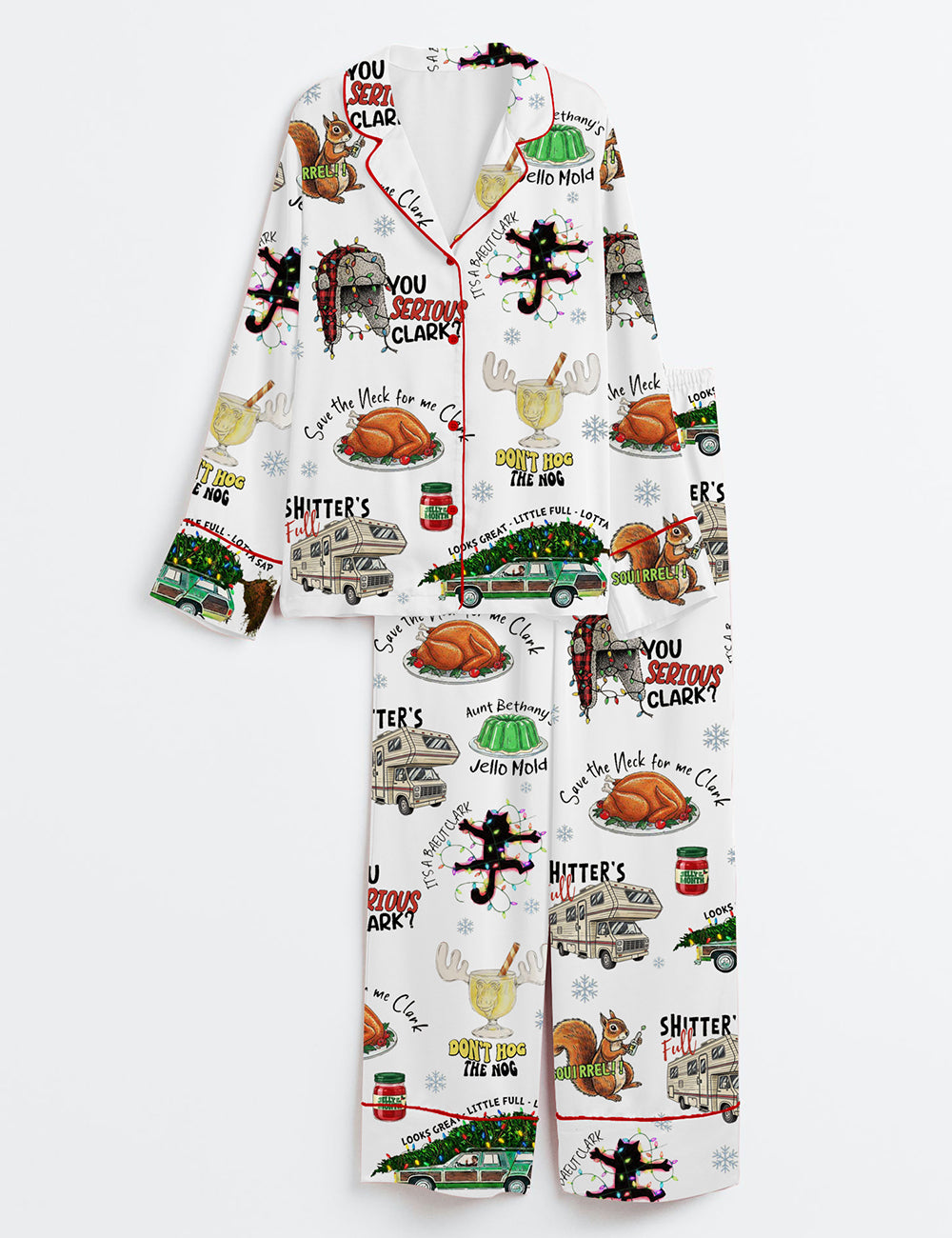 Retro Christmas Characters Griswold's Family Christmas Long Sleeve Satin Pajama Set