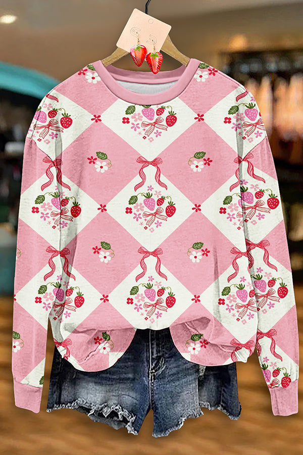 Strawberries Bows Print Sweatshirt