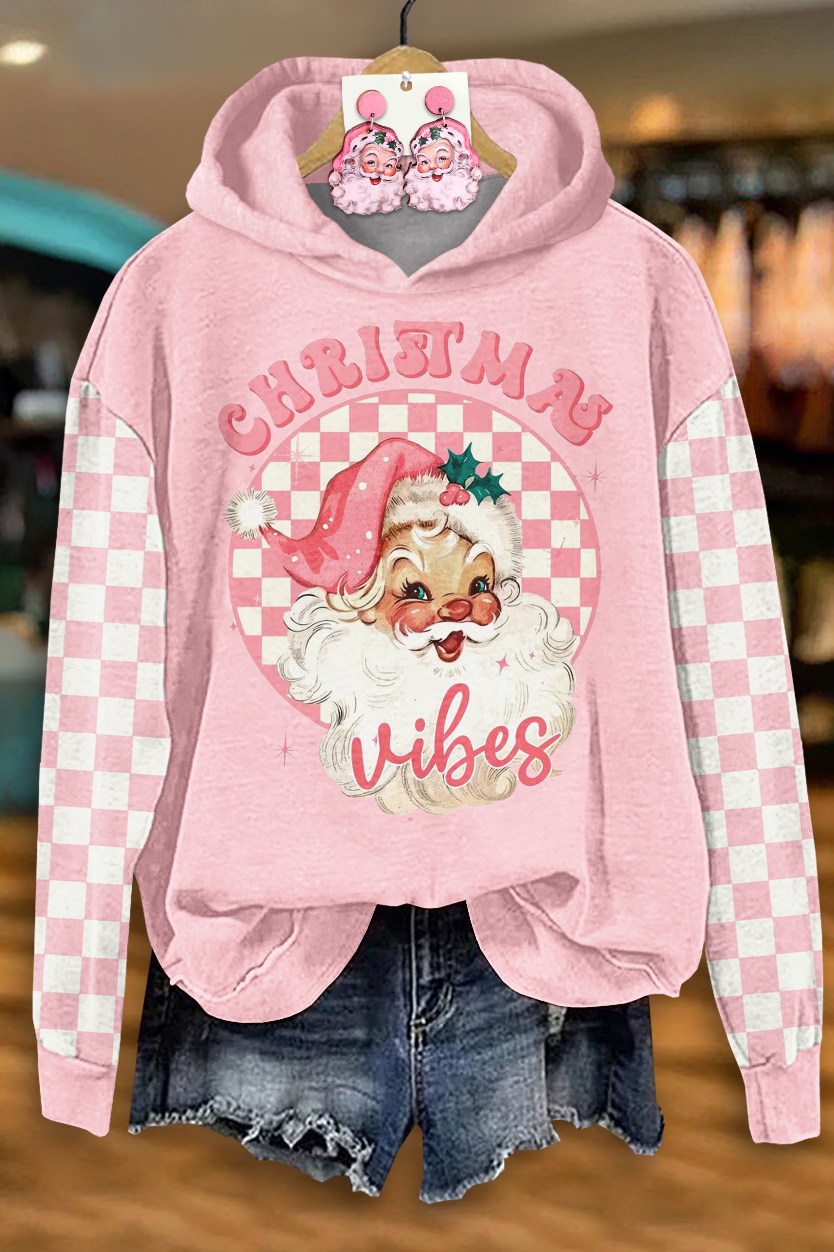 Sweet Christmas Santa Claus Print Hoodie
