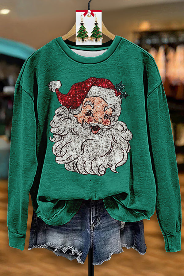 Shiny Santa Claus Sequin Print Sweatshirt