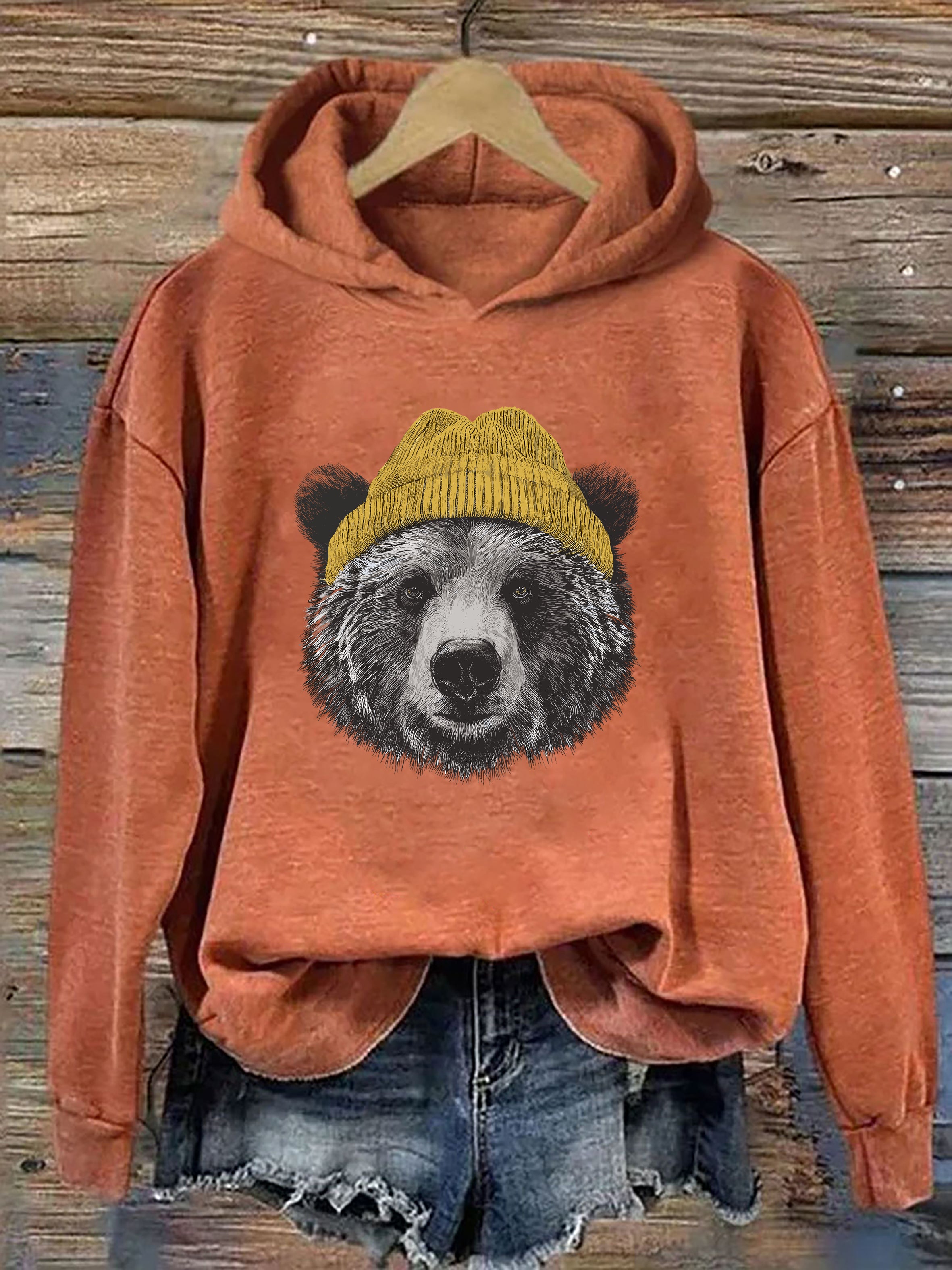 Grizzly Bear in Beanie Hoodie