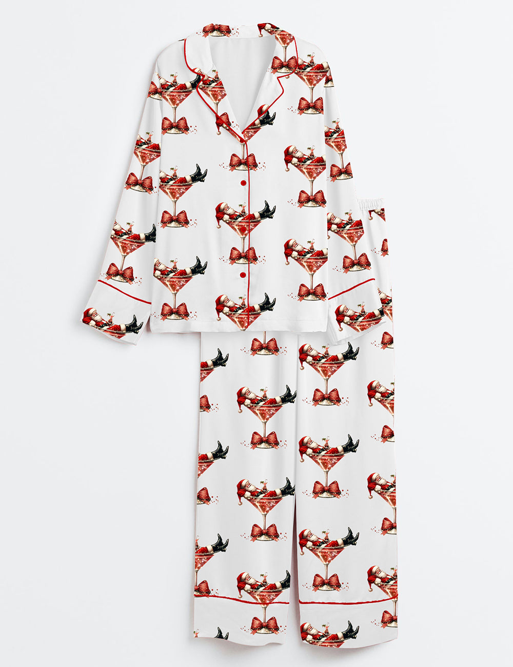 Santa's Hot Mess Christmas Martini Santa Claus Holiday Party Long Sleeve Satin Pajama Set