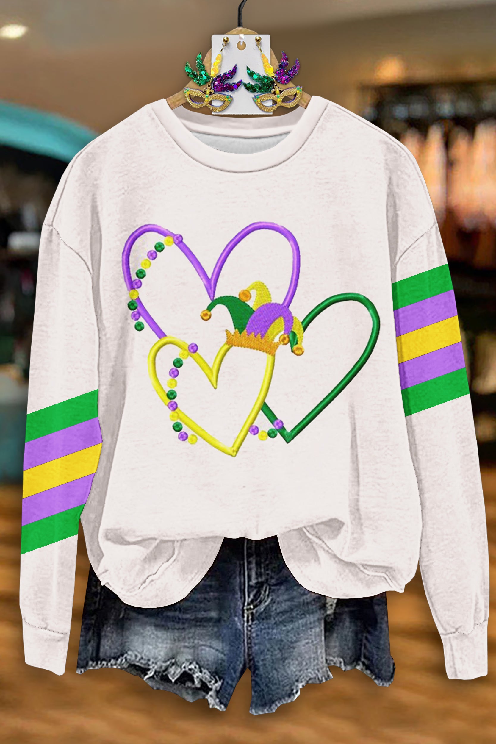Classic Mardi Gras Stripe Print Sweatshirt