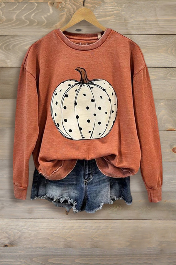 Casual Pumpkin Print Sweatshirt