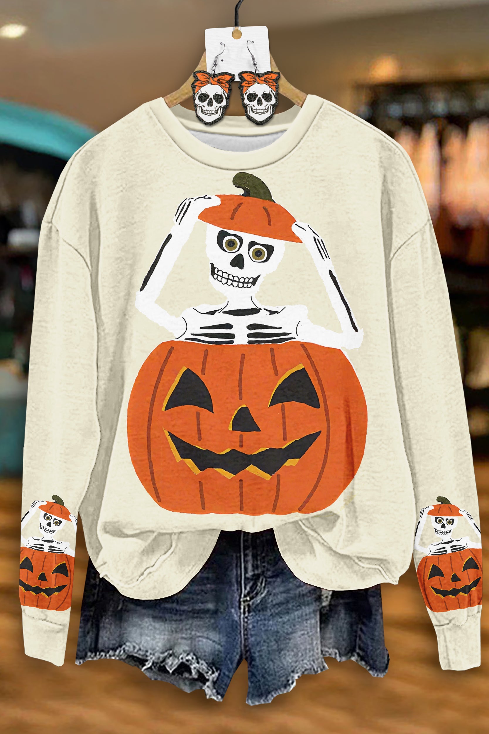 Cute Halloween Skull Pumpkin Sweatshirt