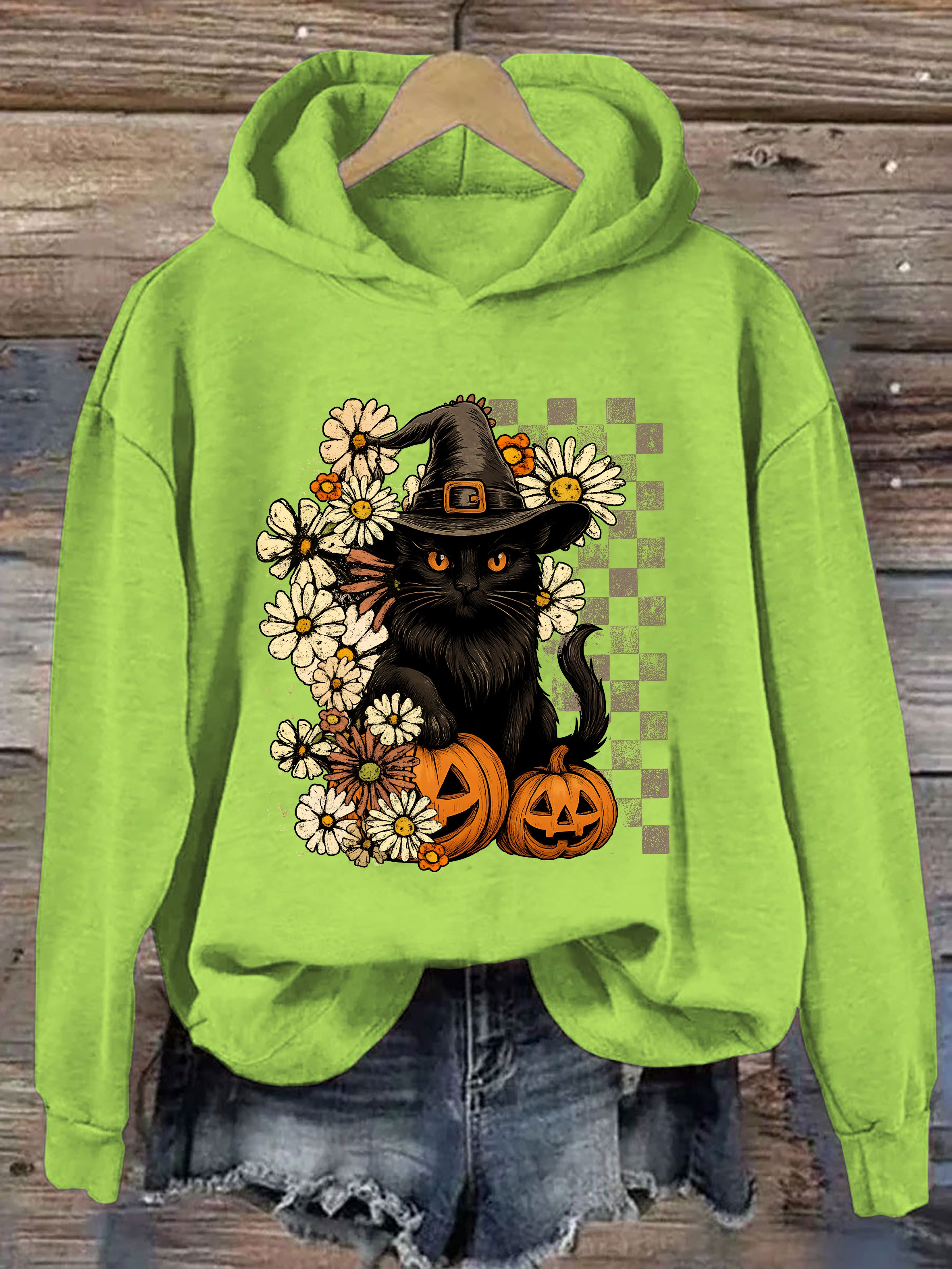 Boho Floral Black Cat Hoodie
