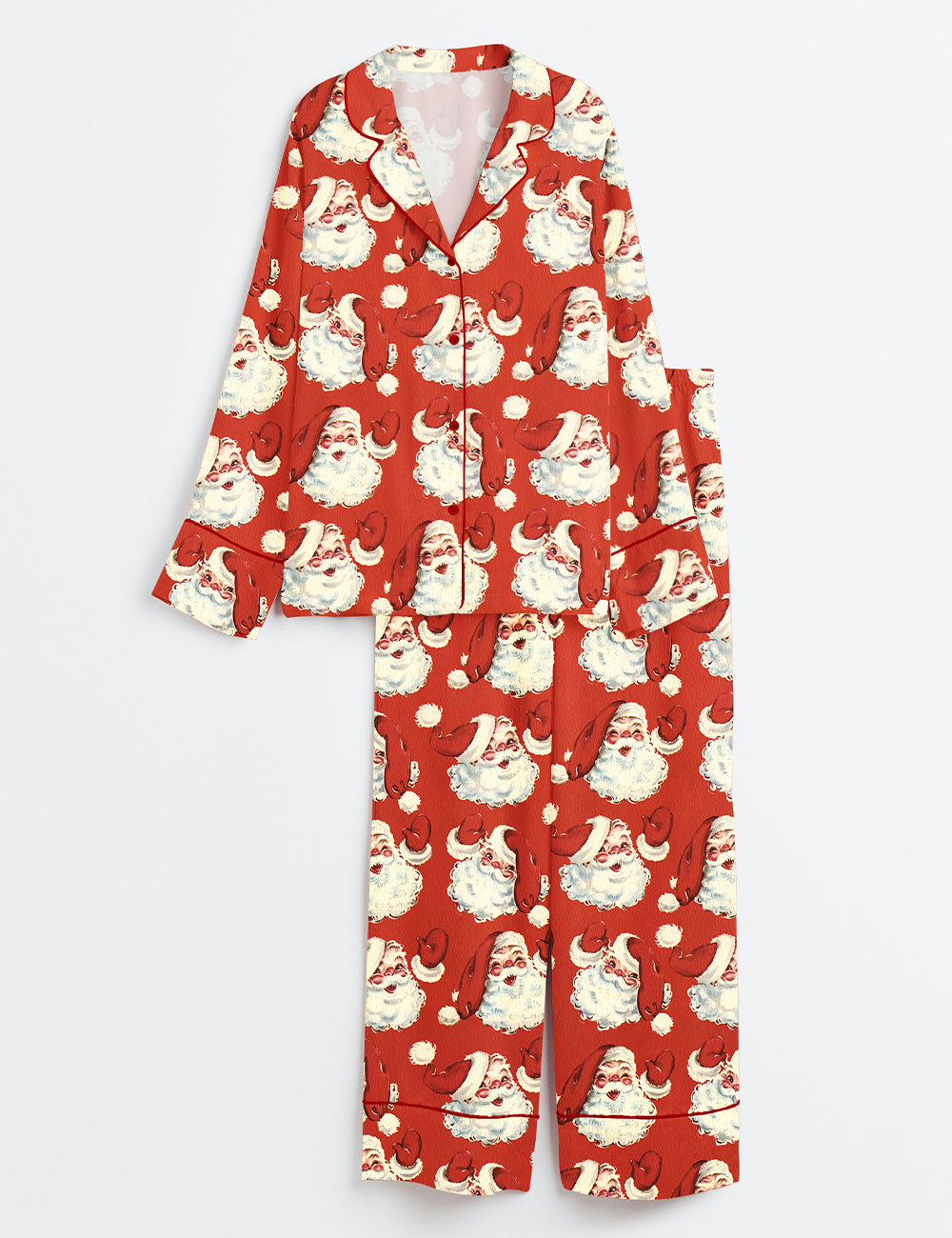 Red Santa Claus Christmas Long Sleeve Satin Pajama Set