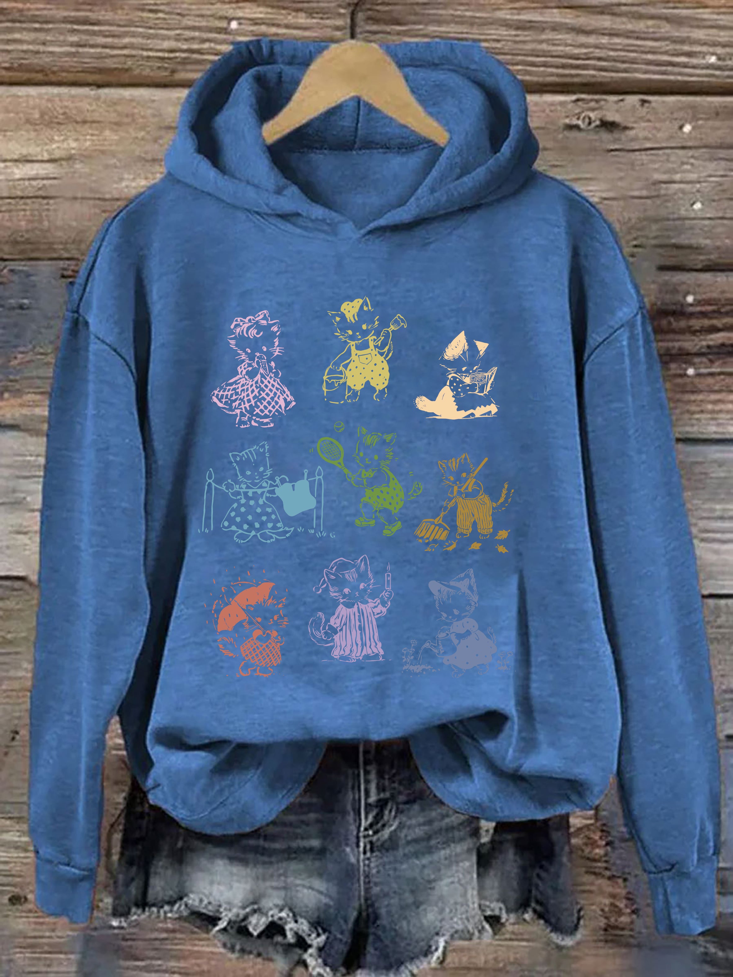 Cat 90s Tattoo Vintage Hoodie