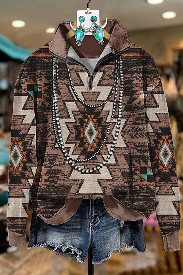 Retro Aztec Classic Zipper Sweatshirt