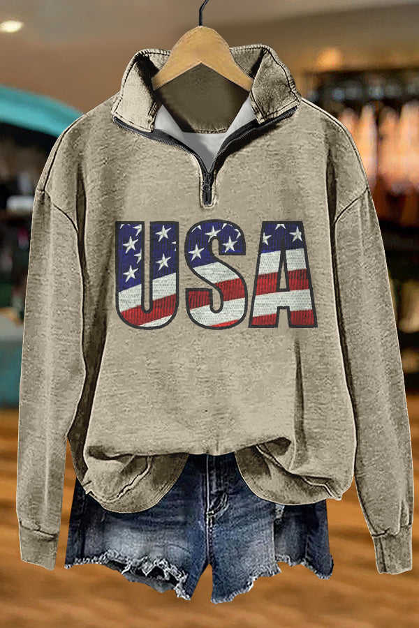 Retro USA Patriotic Day Print Sweatshirt