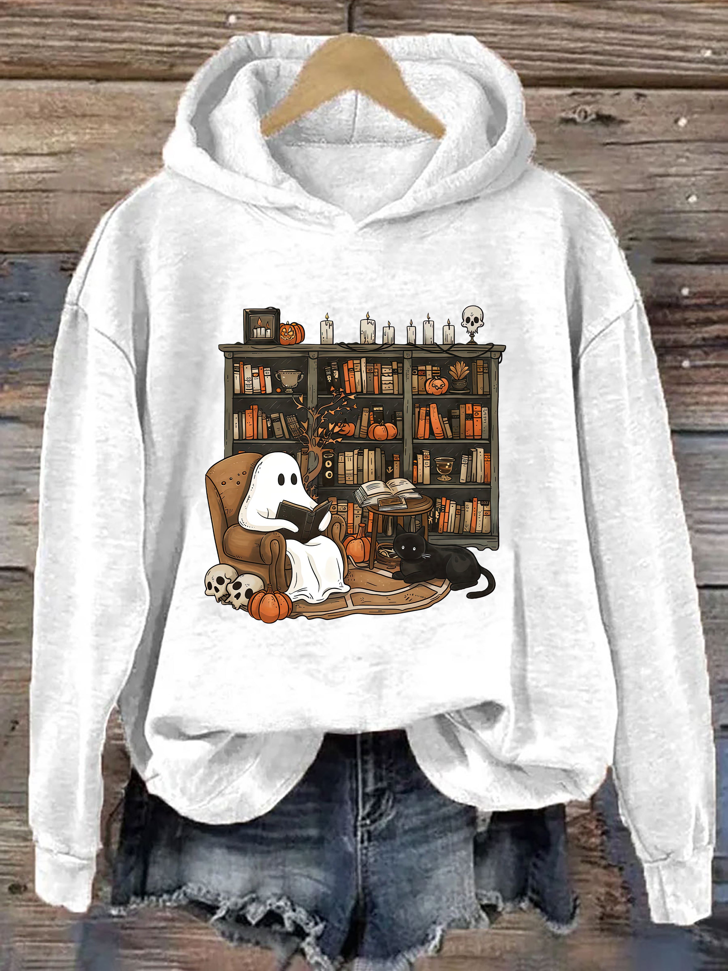 Retro Ghost Reading Books Hoodie