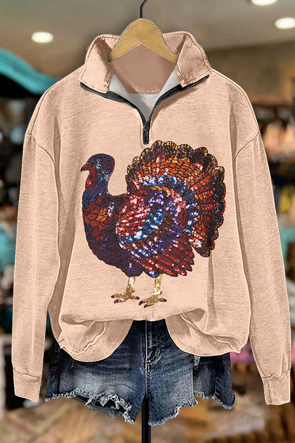 Sparkling Thanksgiving Turkey Zip-Up Sweatshirt