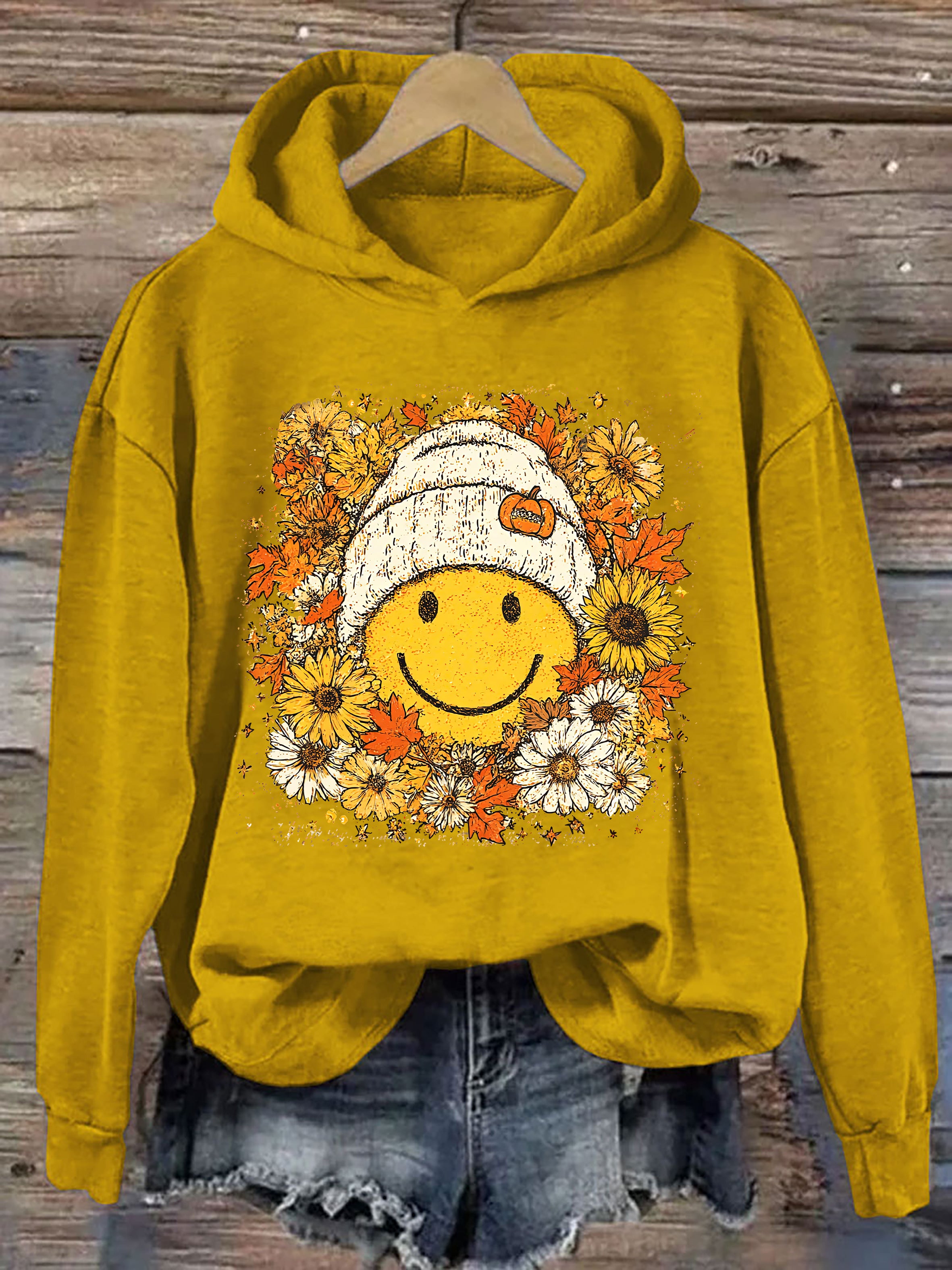 Floral Fall Smiley Face Hoodie