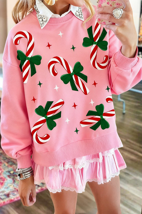 Christmas Candy Cane Bow Sweatshirt