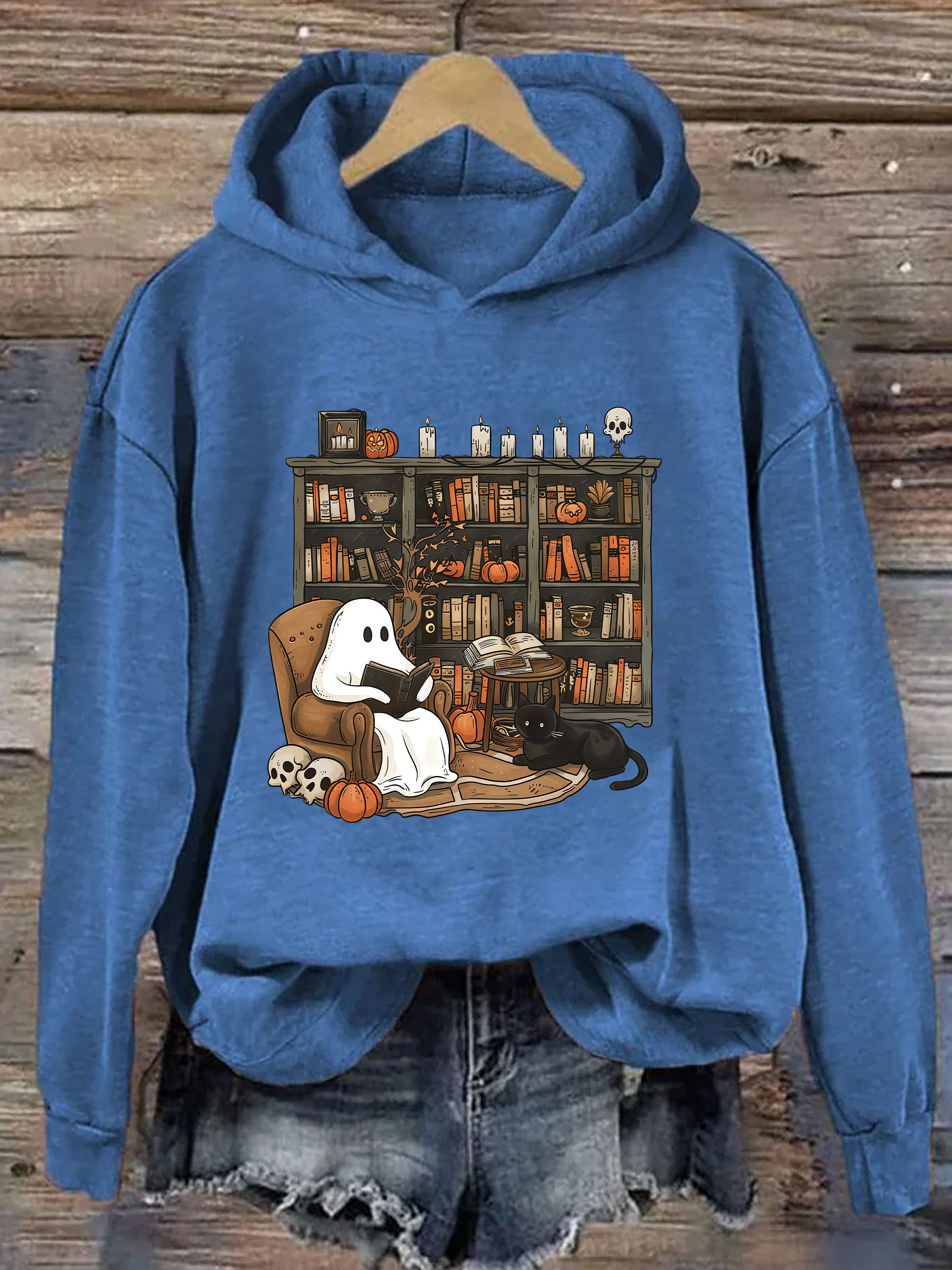 Retro Ghost Reading Books Hoodie