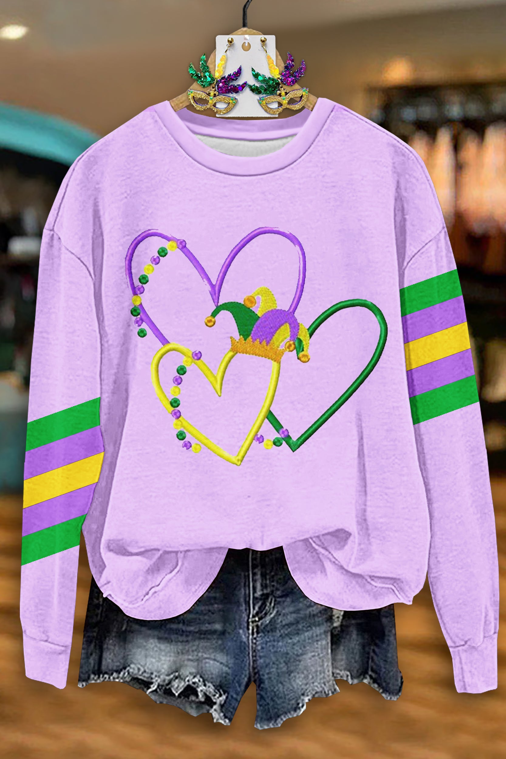 Classic Mardi Gras Stripe Print Sweatshirt