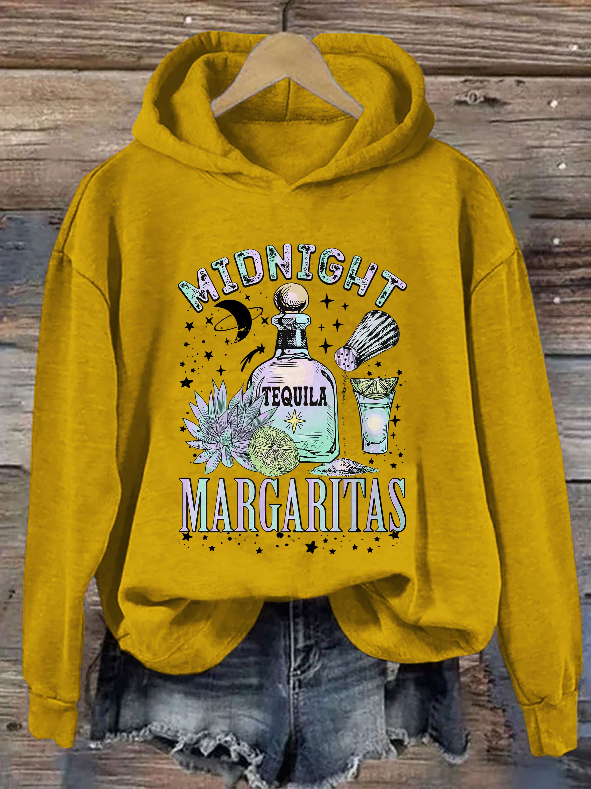Midnight Margaritas Tequila Bottle Lime Succulent Hoodie