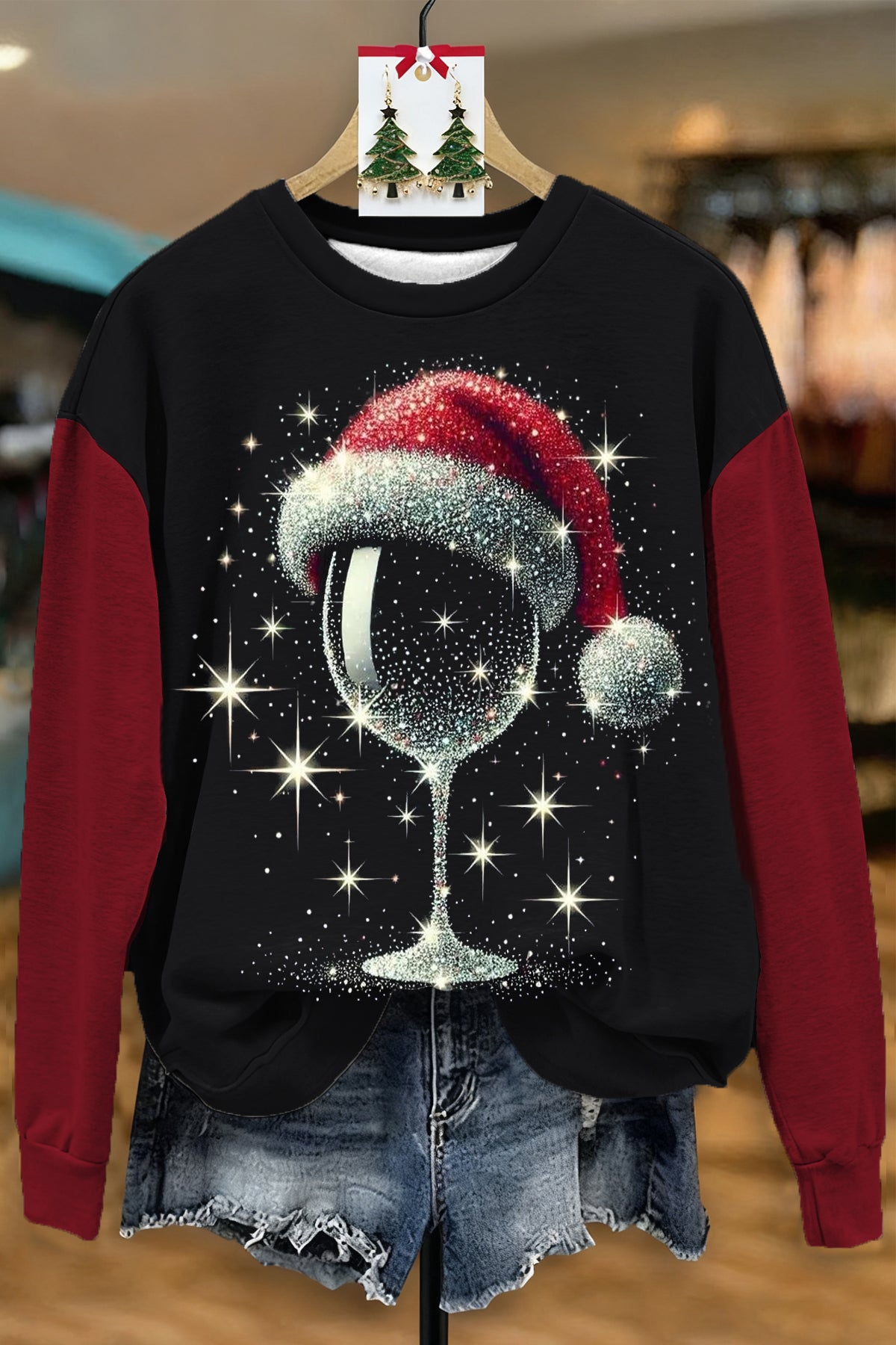 CHRISTMAS RED WINE GLASS CREW NECK SWEATSHIRT