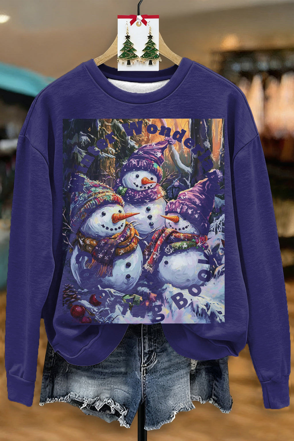 CUTE SNOWMAN PRINT CREW NECK SWEATSHIRT