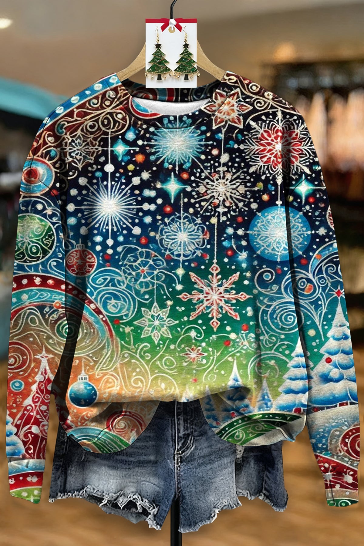 RETRO PAINTED CHRISTMAS CREW NECK SWEATSHIRT