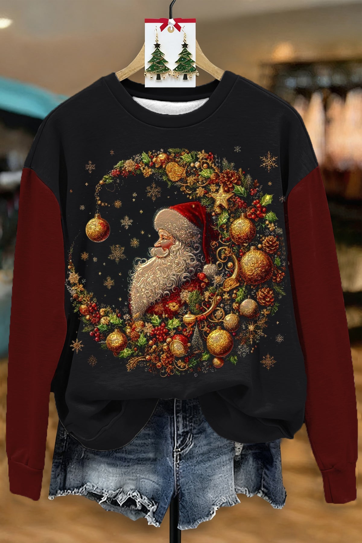 RETRO SANTA CLAUS MOON CREW NECK SWEATSHIRT
