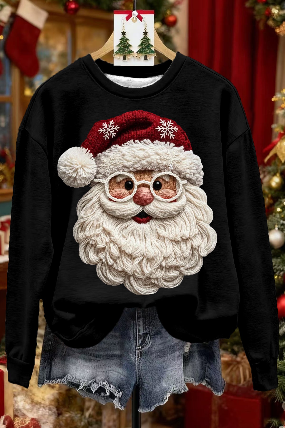 SANTA CLAUS PRINT CREW NECK SWEATSHIRT