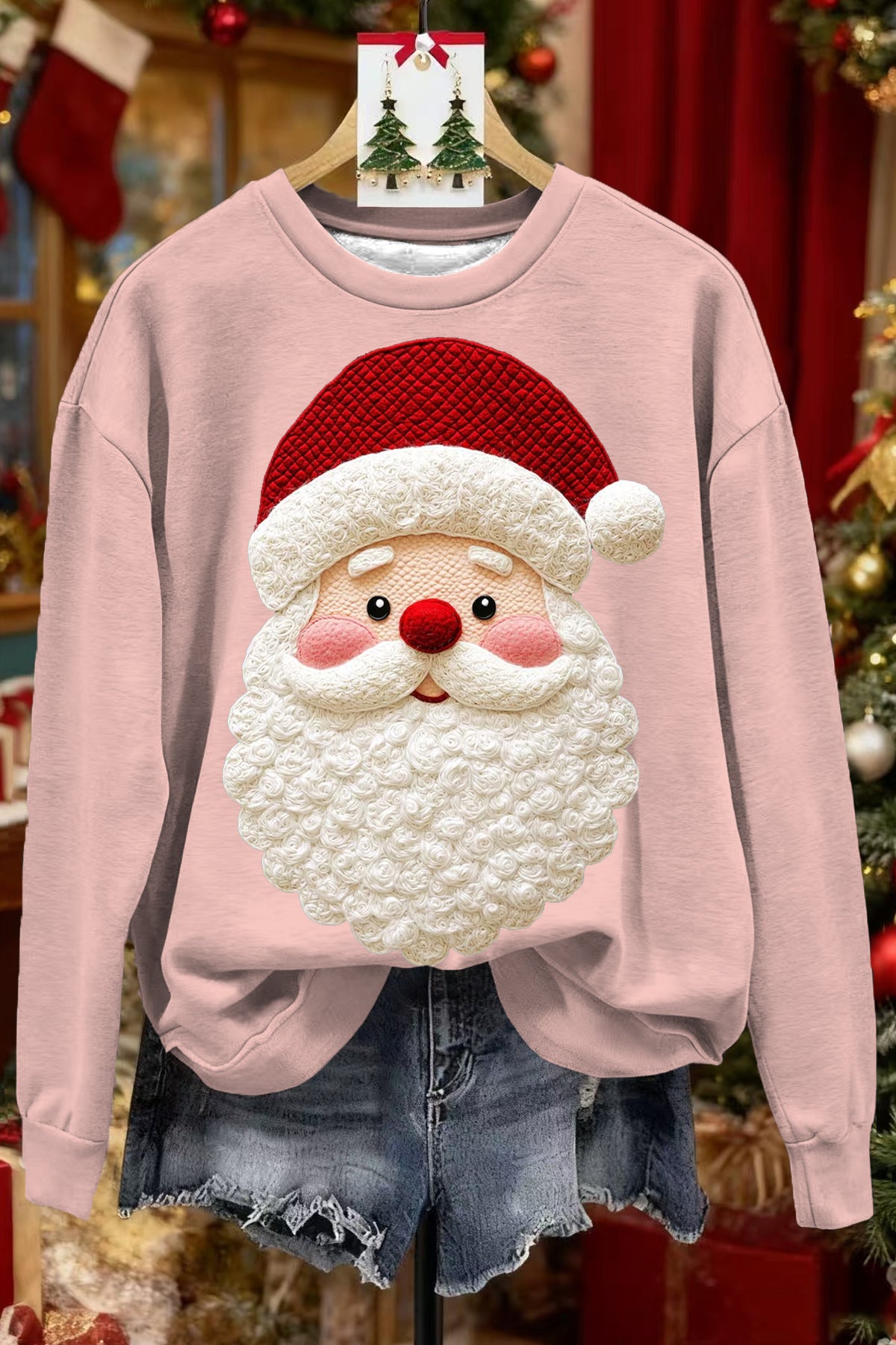 SANTA CLAUS PRINT CREW NECK SWEATSHIRT