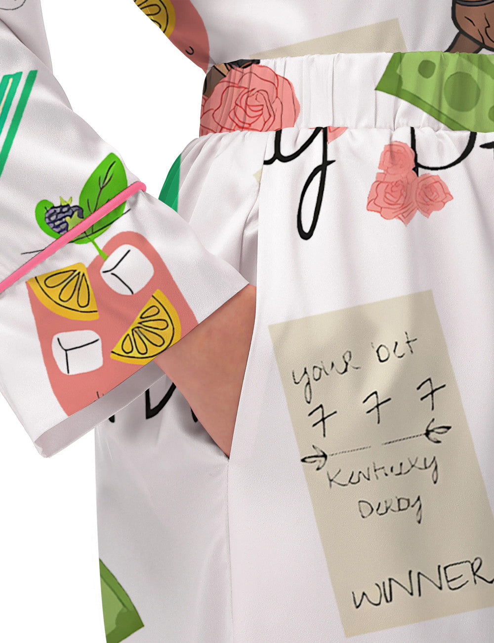 Long Sleeve Kentucky Derby Horse Satin Pajama Set For Women