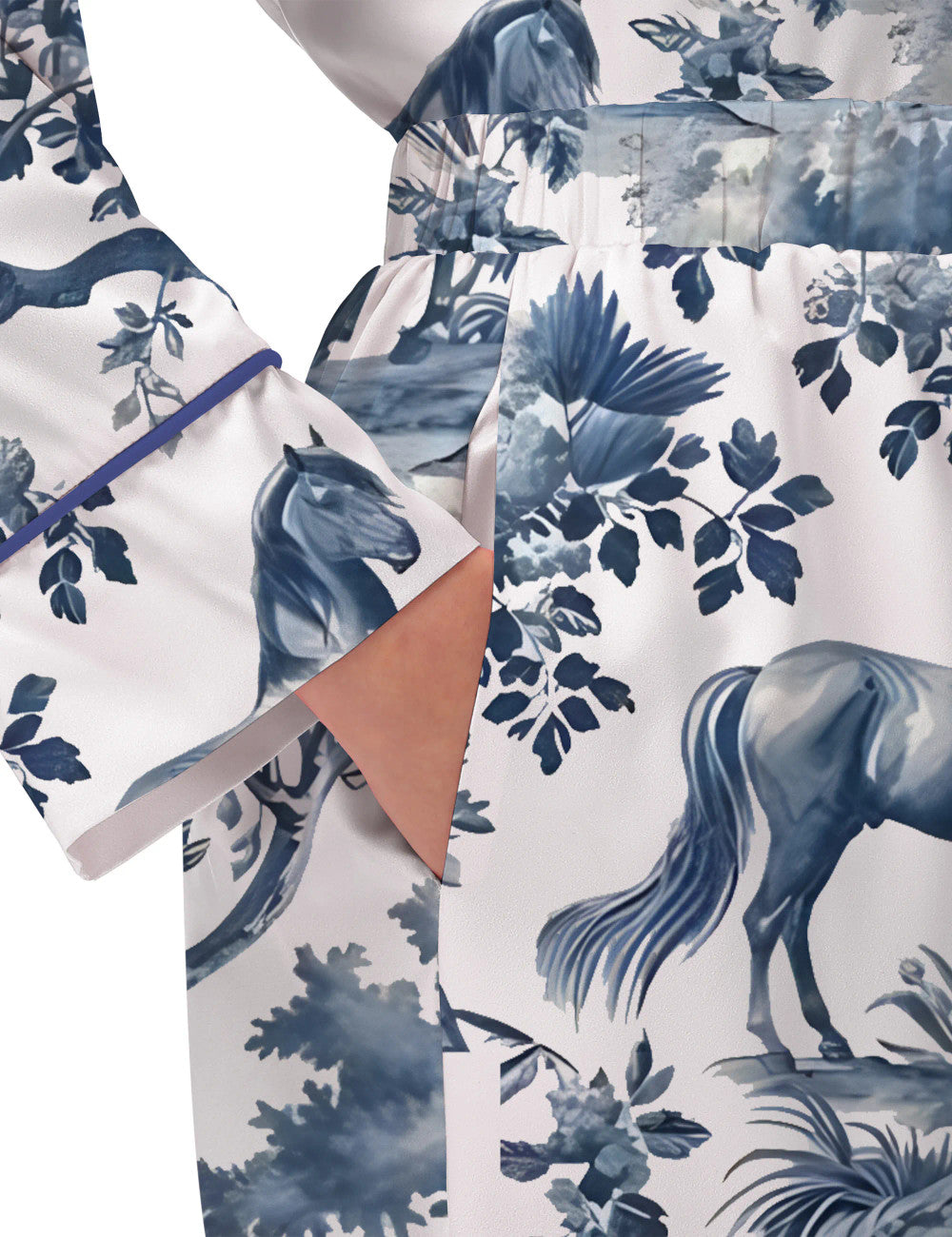 Long Sleeve Horse Toile Silky Satin Pajama Set For Women